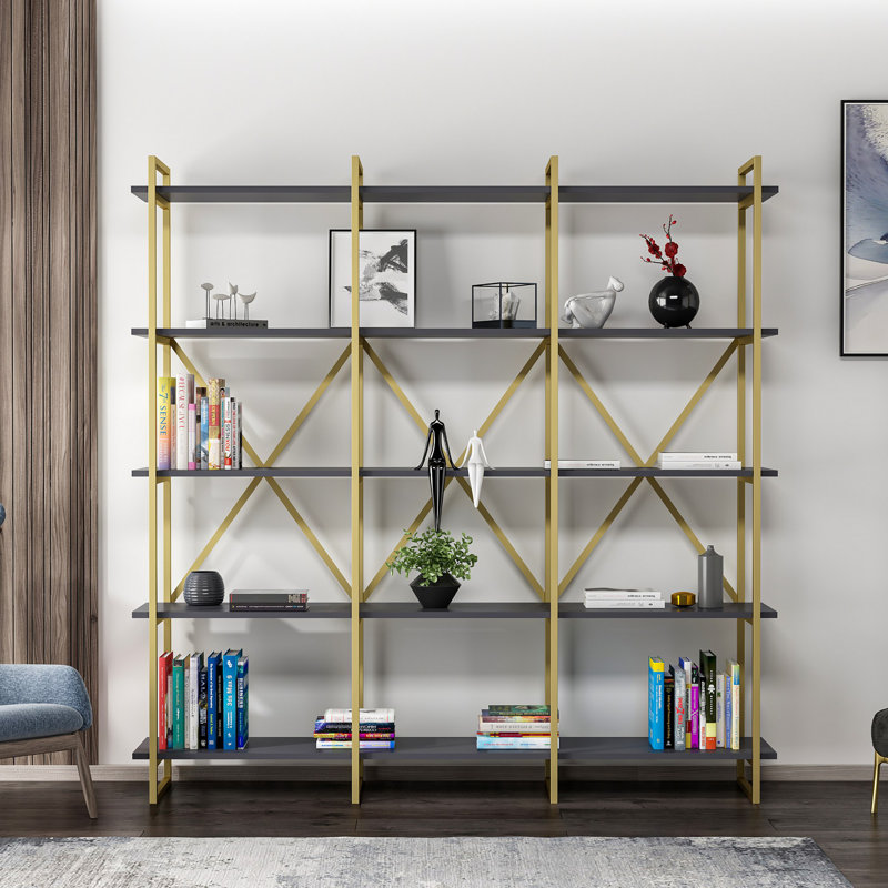 Baugus 180cm H x 180cm W Standard Bookcase, Gold/Anthracite