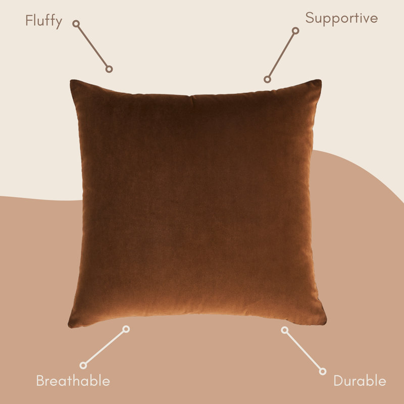 Coussin en velours de couleur unie, Carré, Brun, H 18 po x l 18 po