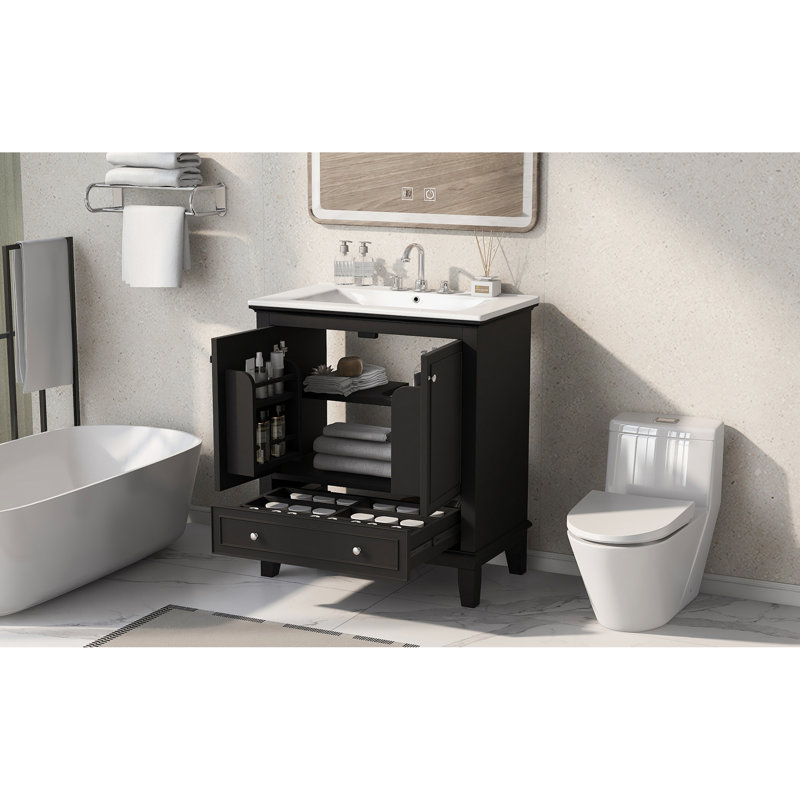 Meuble-lavabo multifonctionnel avec portes et tiroir 30 po