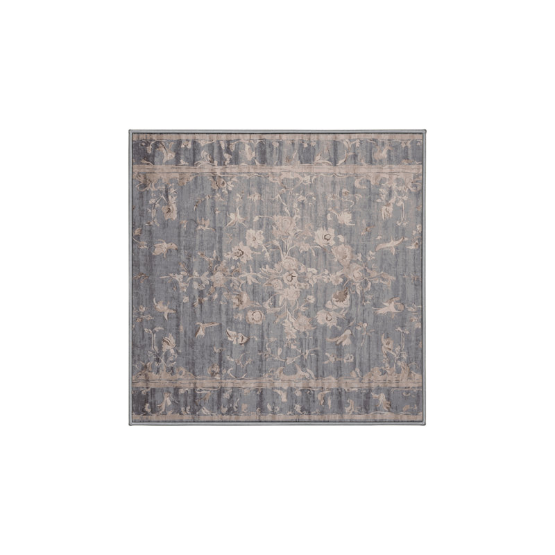 Machine Washable Gray Area Rug, Square 6'