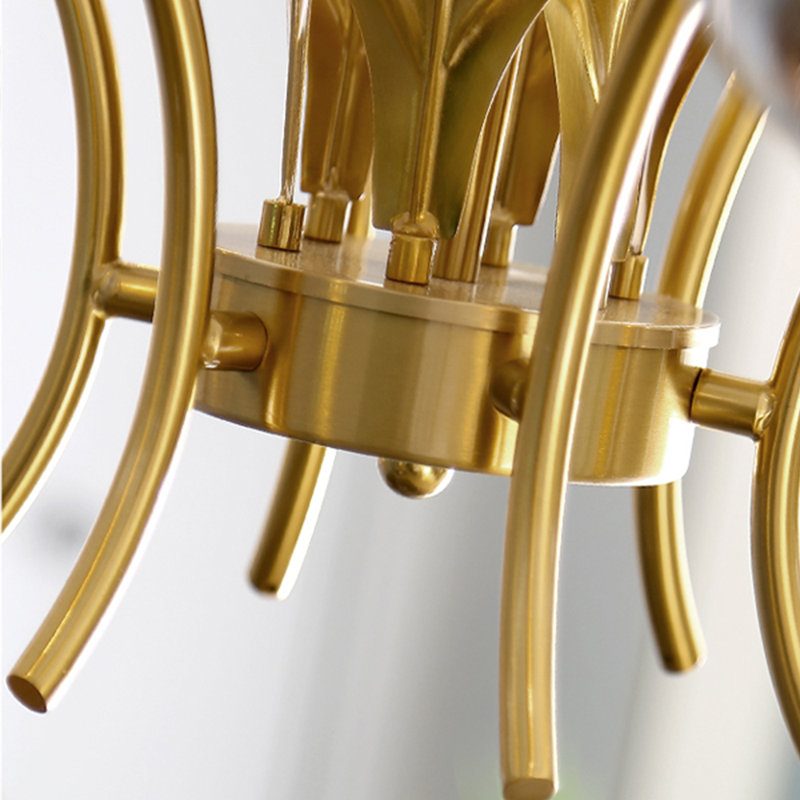 White Glass Post Modern Led Chandelier With Leaf Deco In Brass, White