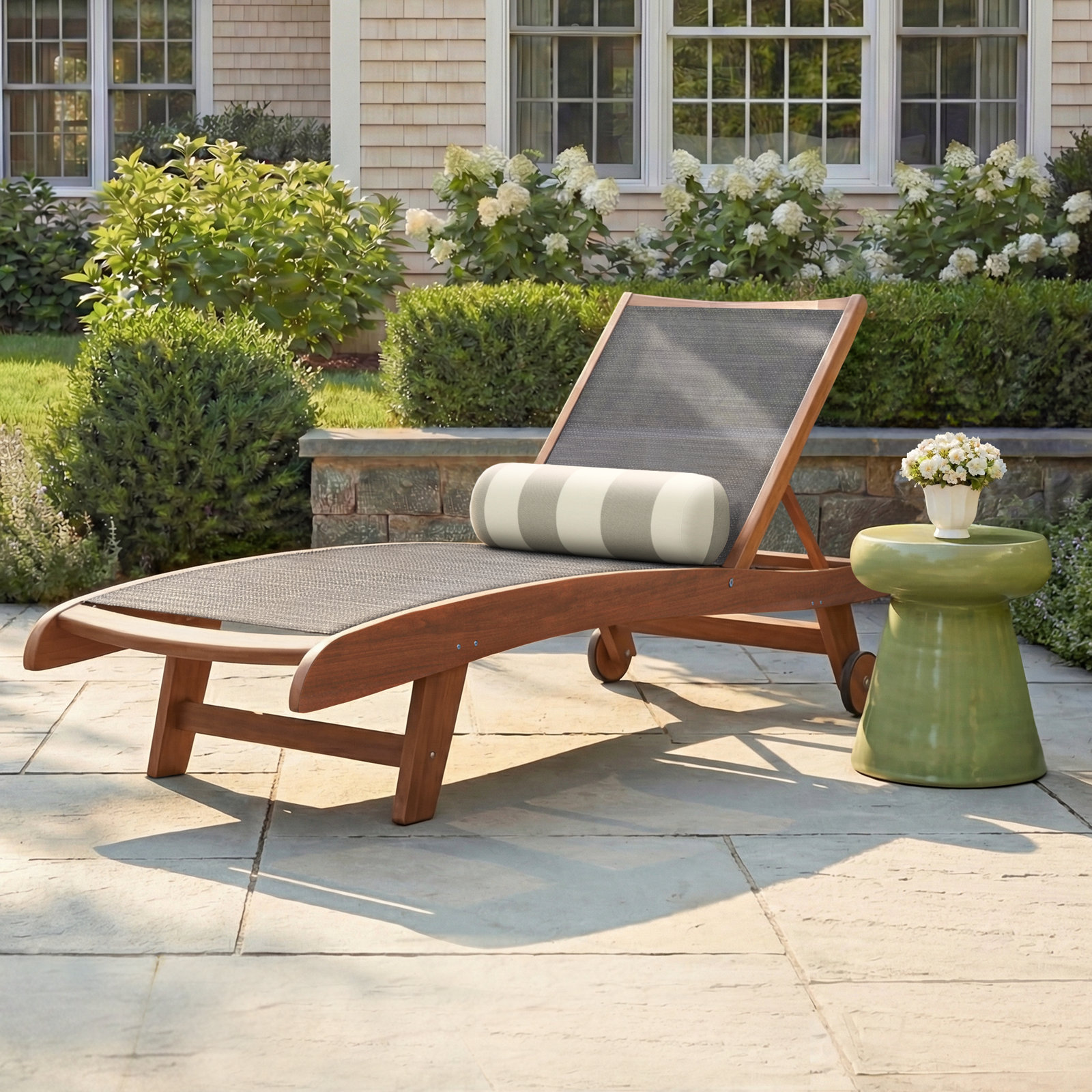 Delphi 26.5'' Outdoor Eucalyptus Chaise Lounge, Brown/Dark Gray