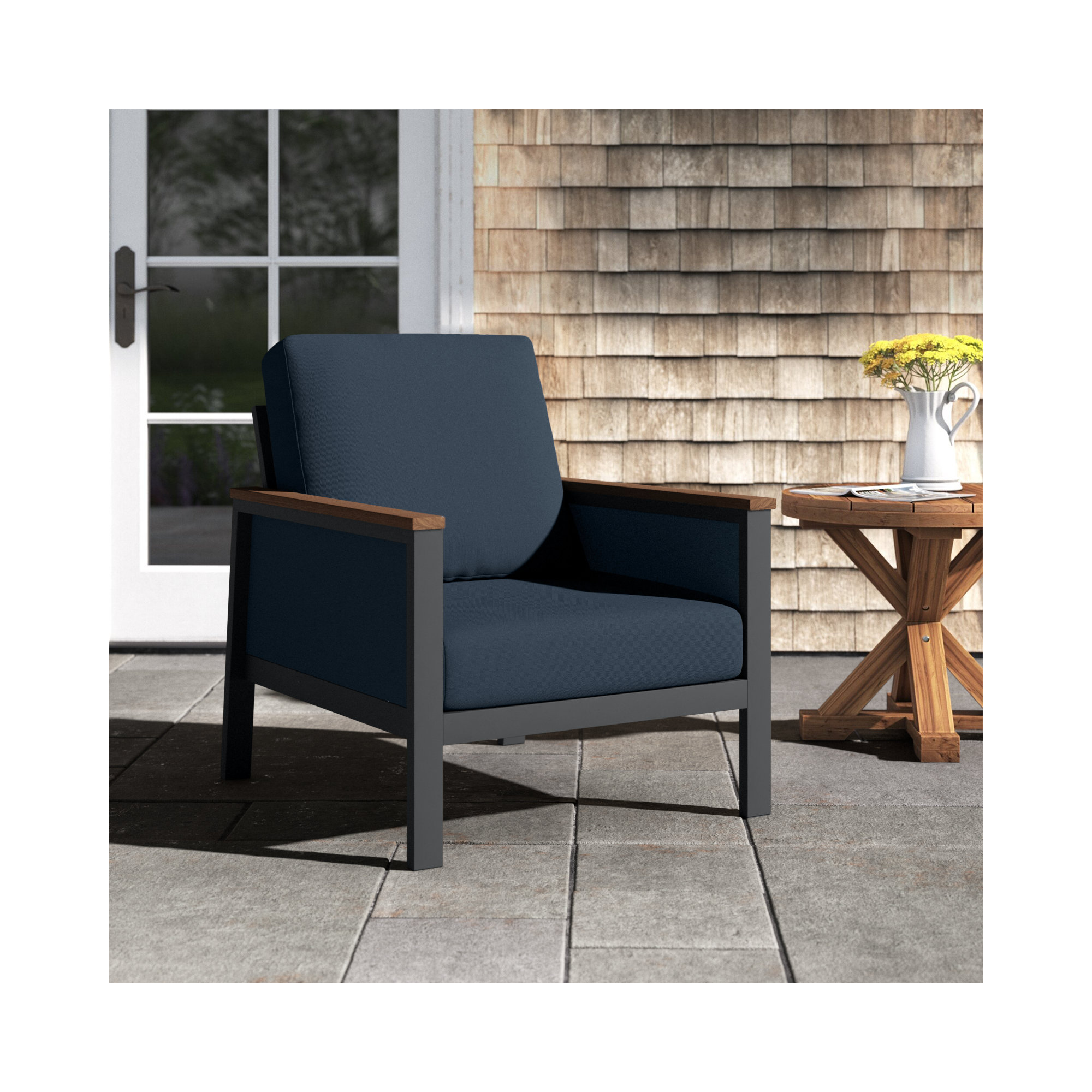 Townsend Metal Outdoor Lounge Chair with Sunbrella® Cushions, Canvas Navy