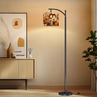 Lampe sur pied à arc avec abat-jour réglable Tournesol d'automne Citrouille d'automne Ferme rustique Thanksgiving Lampe sur pied rétro