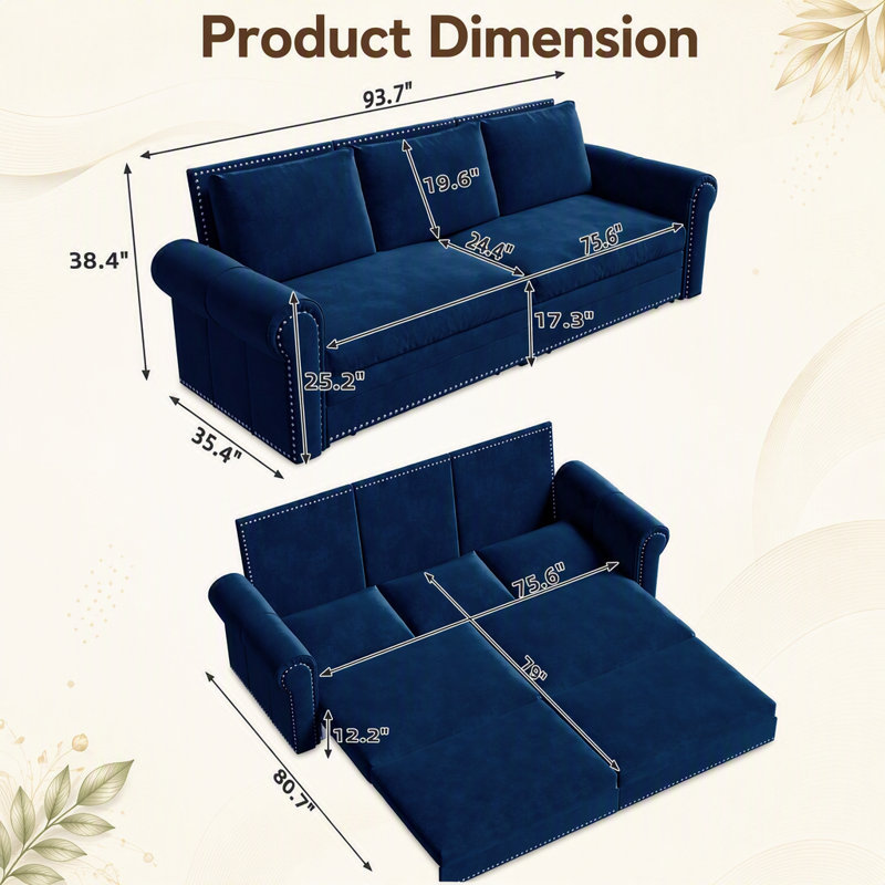93.7 " Velvet Sleeper Sofa