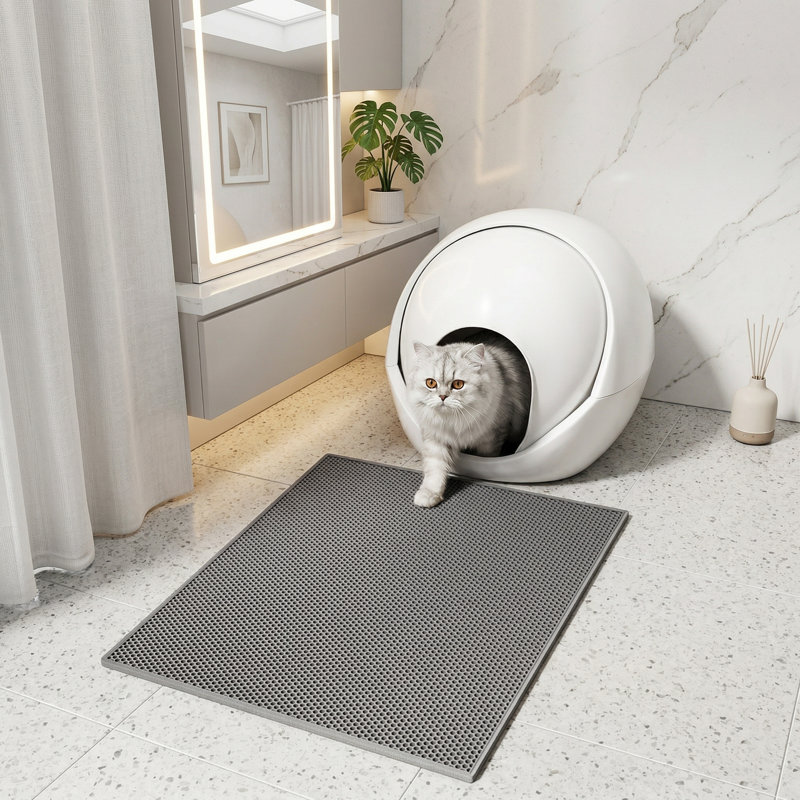 Tapis pour litière pour chat avec nid d'abeille double couche, facile à nettoyer et lavable, 24 po x 15 po, gris, Gris