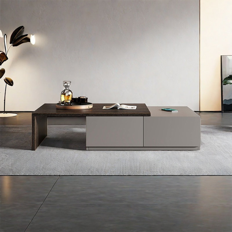 Table basse rectangulaire simple rétractable, Kaki / fumé, H 9,8 po x L 47,2 po x l 27,6 po