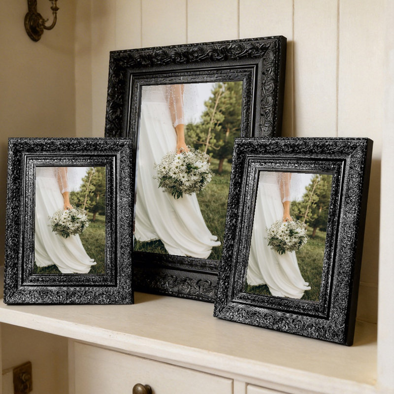 Cadre photo noir sophistiqué 3 pièces 5 po x 7 po avec style galerie