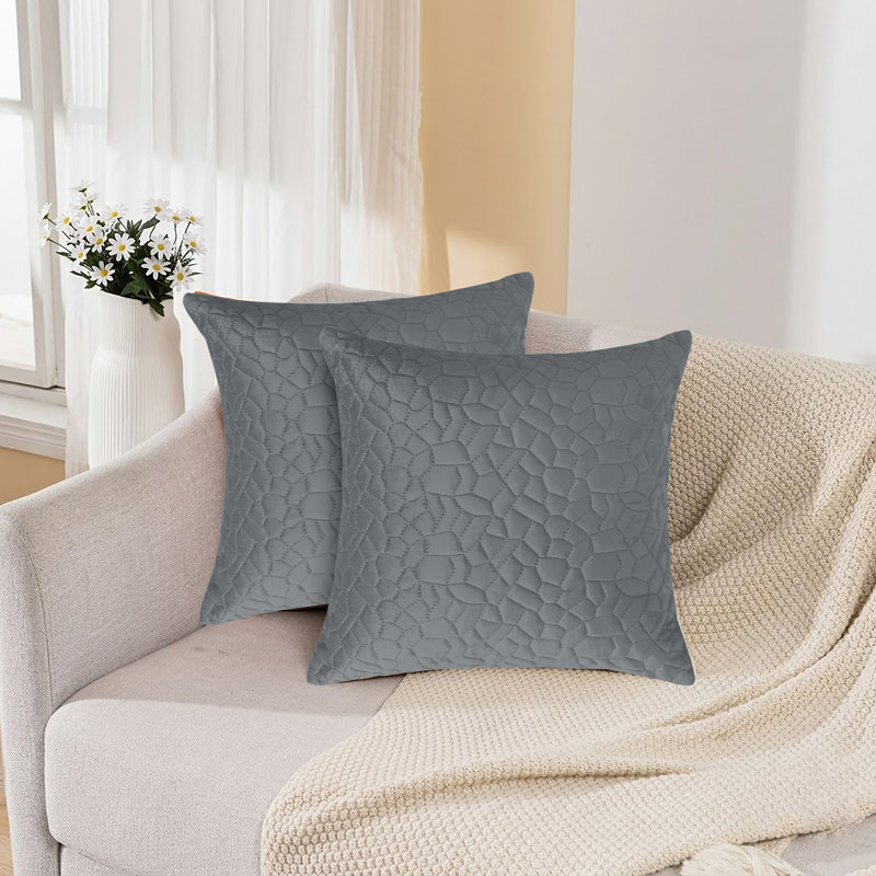Luxury Pebbles Velvet Cushion Covers Set Of 2 Soft Throw Cushion Cases Sofa, Couch, Grey