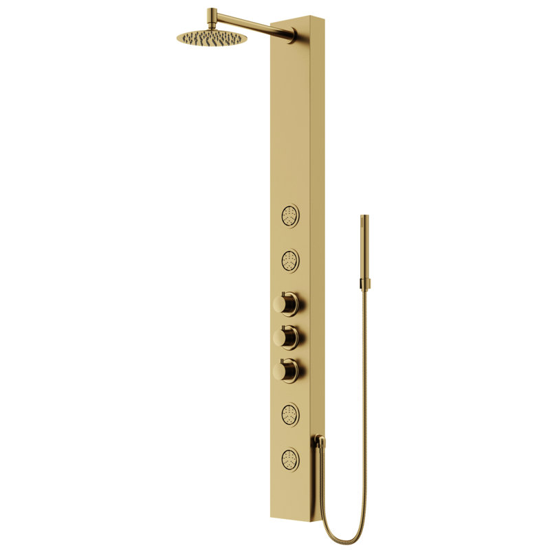 Ellington 59" H X 6" W EZDivert™ 4-Jet Shower System with Hand Shower Wand & Adjustable Shower Head, Matte Gold