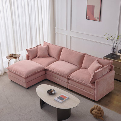 Canapé modulaire de 105 po en tissu de chenille rembourré de 105 po, canapé 3 places avec repose-pieds rose
