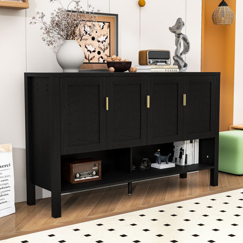 Buffet moderne avec tablettes réglables et rangement ouvert, Noir