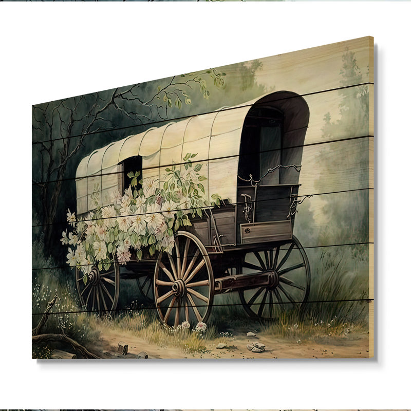 Flower Old Cottage Caravan I - impression sur bois sans cadre, H 12 po x l 20 po x P 1 po