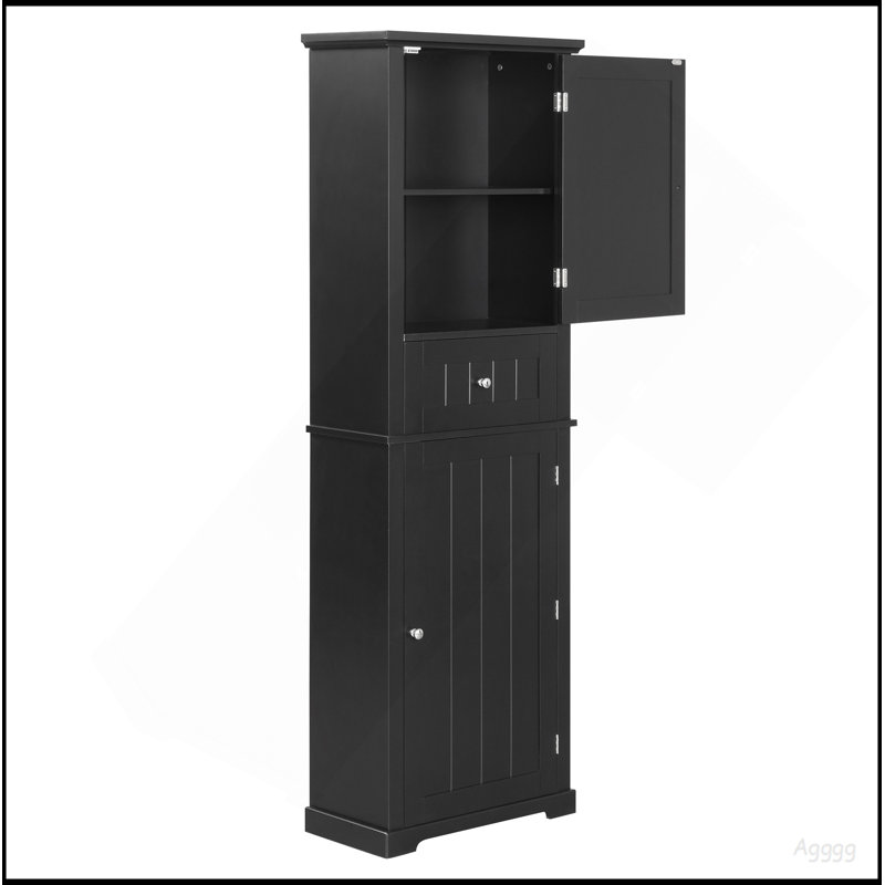 Grande armoire de rangement pour salle de bain, armoire de rangement autoportante avec tiroir et tablette réglable, panneau de fibres à densité moyenne avec finition peinte