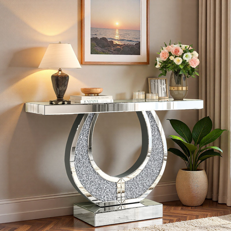 Console à miroir de 45 po avec cristaux brillants et base très solide