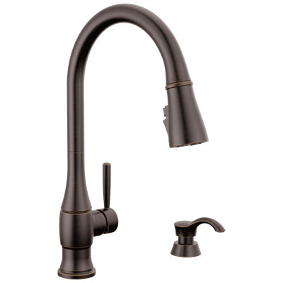 Hazelwood Oil Rubbed Bronze Kitchen Faucet with Pull Down Sprayer and Soap Dispenser, Modern Single Hole Kitchen Sink Faucet, Single Handle, Venetian Bronze