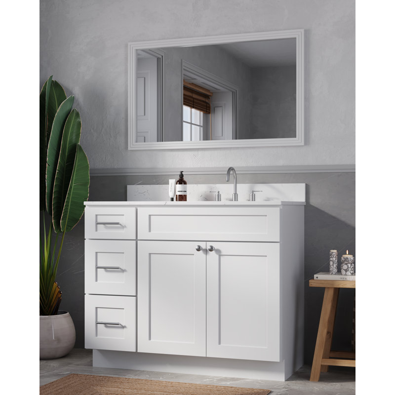 Meuble-lavabo simple 43 po avec plateau en quartz Disar, Blanc, Oui