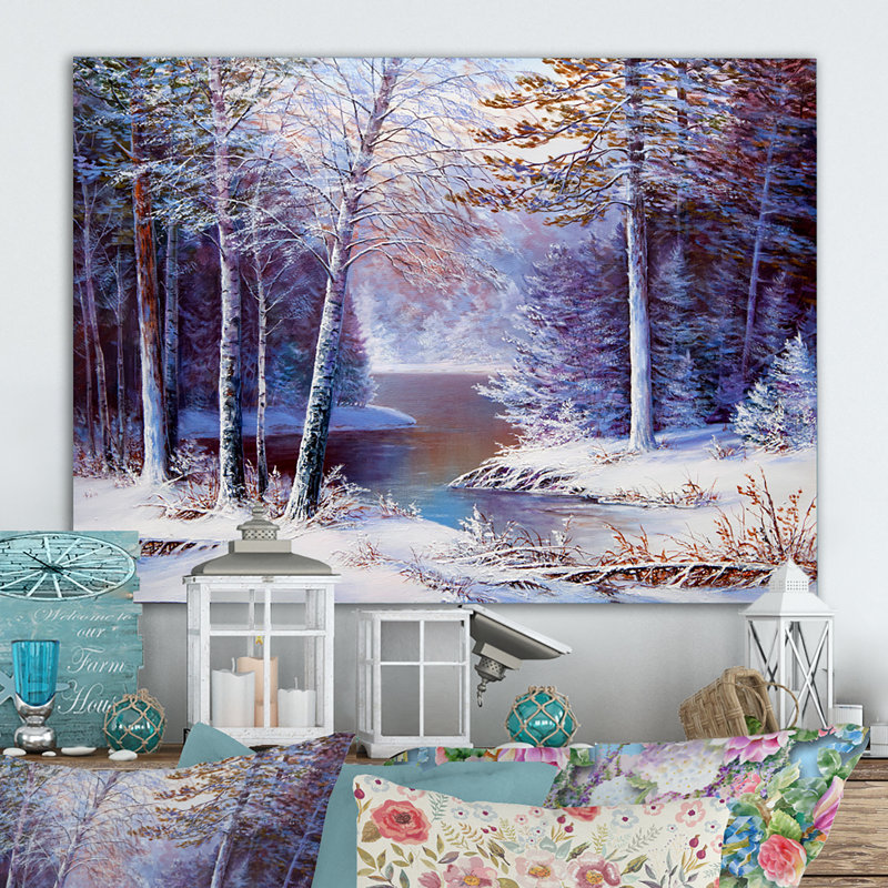 «Sunshine Through Snowy Winter Landscape», reproduction d'art sur toile, H 8 po x l 12 po x P 1 po, Toile tendue