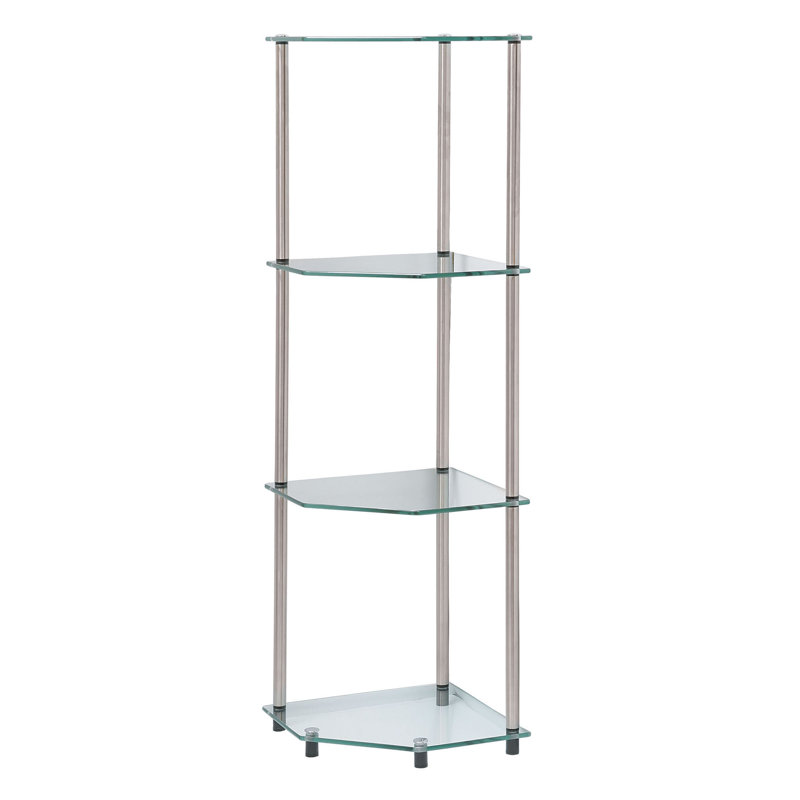 Beckett 46.5" H x 13.8" W Metal Corner Bookcase, Clear/Stainless Steel