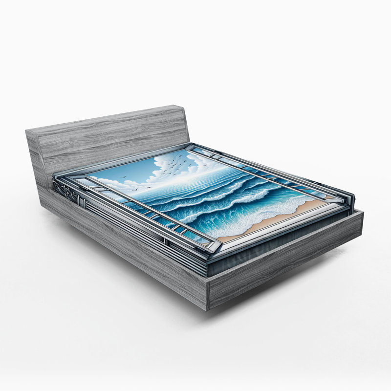 Drap-housse Ambesonne Ocean_ Fenêtre historique paysage de mer_ Noix de coco bleue et chameau, Drap-housse grand