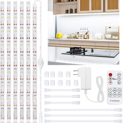 6-Pieces 20" LED Strip Light Bars with Remote Control Cuttable for Cabinet Mirror