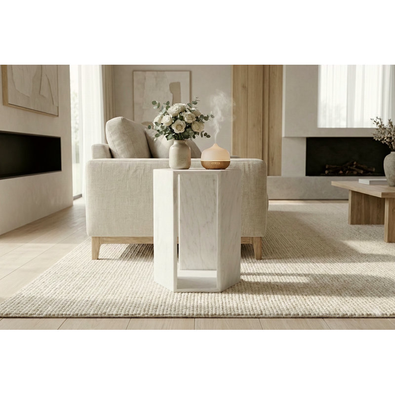 Table d'appoint hexagonale en marbre naturel blanc, Blanc