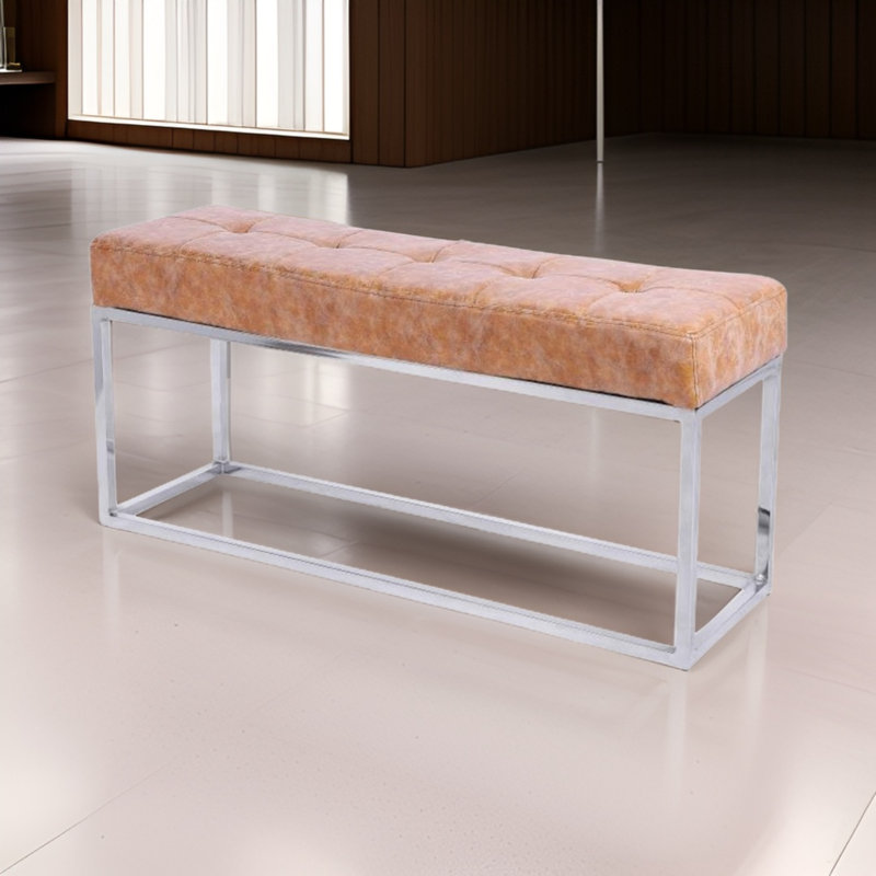 Banc rembourré en velours Chepstow, Brun clair, Argent
