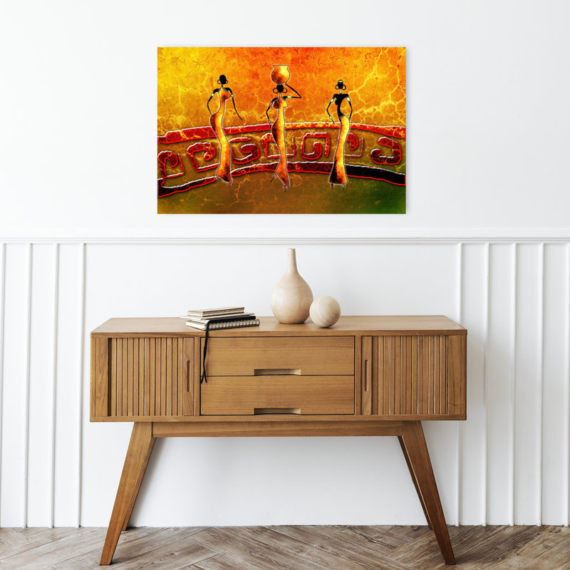 African Tribal Women Abstract Modern Traditional Landscape Nature Wall Art, 16" H x 24" W