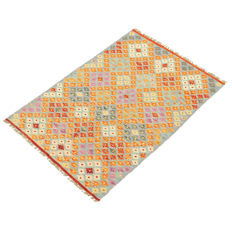 Tapis décoratif bleu clair en laine noué à la main de conception unique 3 pi 4 po x 4 pi 10 po Bethellen