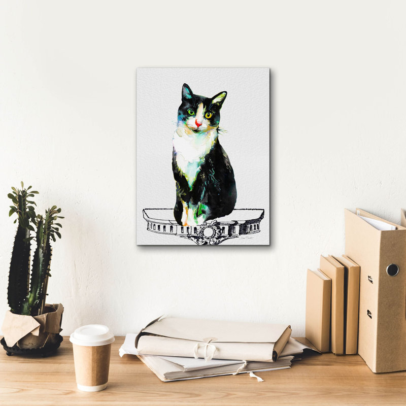  «Watercolor Cat On Table E» par Jean Plout, art mural sur toile, H 16 po x l 12 po x P 0,75 po