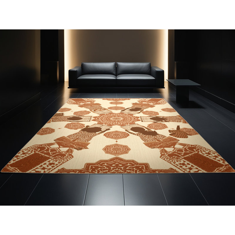 Tapis d'inspiration mondiale beige lavable à la machine Patrizius, 3x5