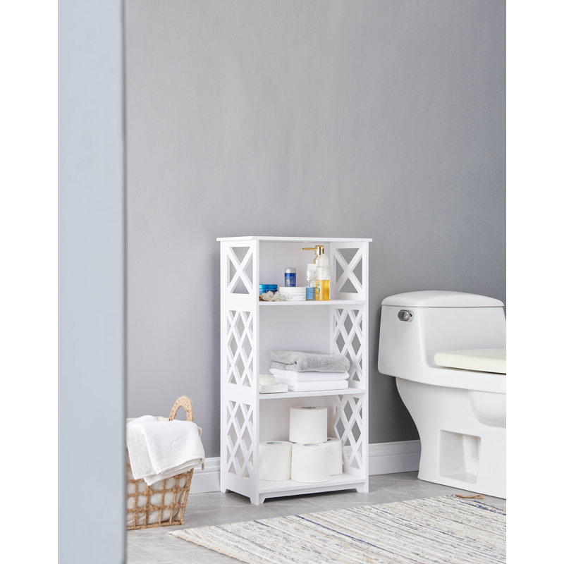 Detmold Three Tier Open Storage Shelves with Durable White Finish and Freestanding Design for Corner or Wall Placement Providing Accessible Organization for Towels Books Office or Bathroom Essentials