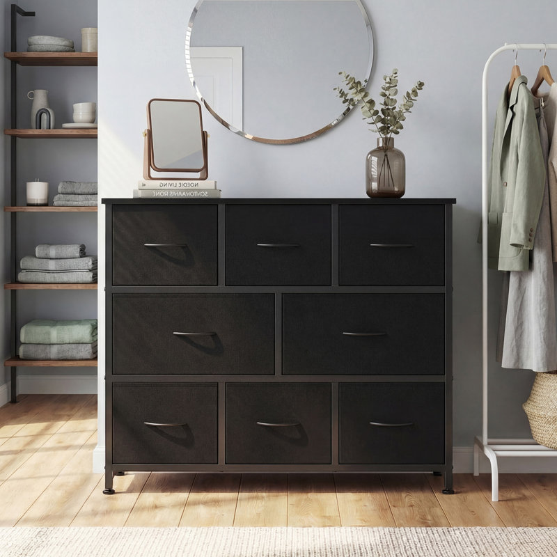 Commode 8 tiroirs en tissu, commode de rangement pour chambre à coucher, salon, vestibule, Noir