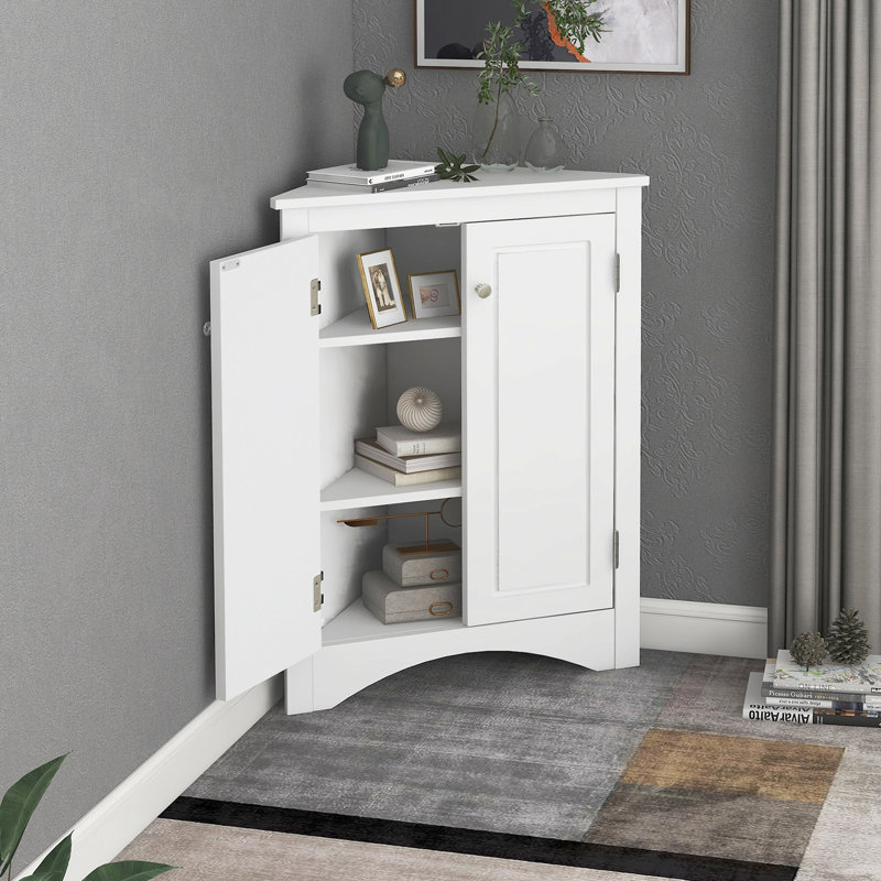Armoire de rangement blanche triangulaire avec tablettes réglables, armoire de plancher autoportante pour la cuisine à domicile
