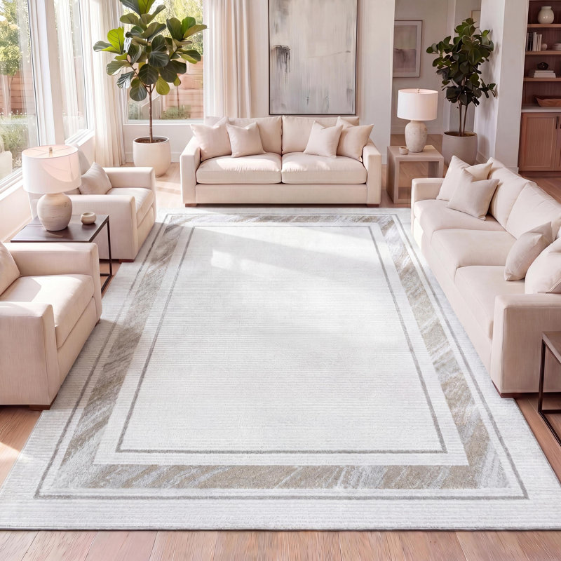 Maythel Classic Border Marble Pattern High-Low Silver/Gold Rug, Rectangle 3' x 5'