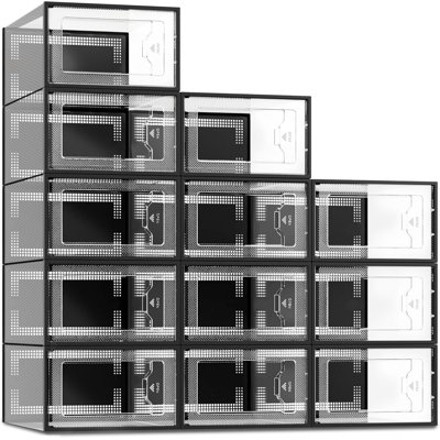 Clear Plastic Stackable Shoe Storage Boxes, 12 Pack Shoe Organizer For Closet, Space Saving Shoe Rack With Ventilation Holes, Easy To Assemble And Foldable Design