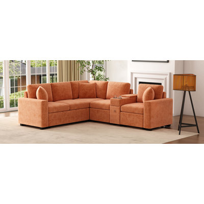 Canapé-lit modulaire convertible en L 120,5 po avec canapé-lit modulaire réversible avec lit escamotable, porte-gobelets et grand espace de rangement pour le salon, orange