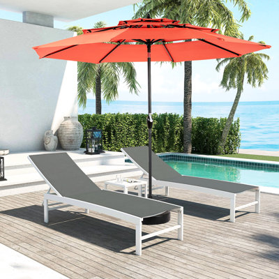 Parasol à 3 niveaux en aluminium 10 pi pour pelouse - Pour la piscine, la cour arrière orange, la terrasse de la piscine