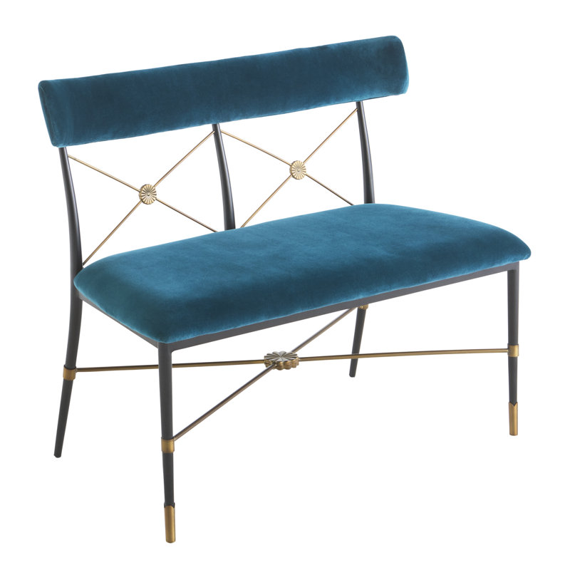 Teal Velvet Two-Seater Dining Bench with Metal Legs