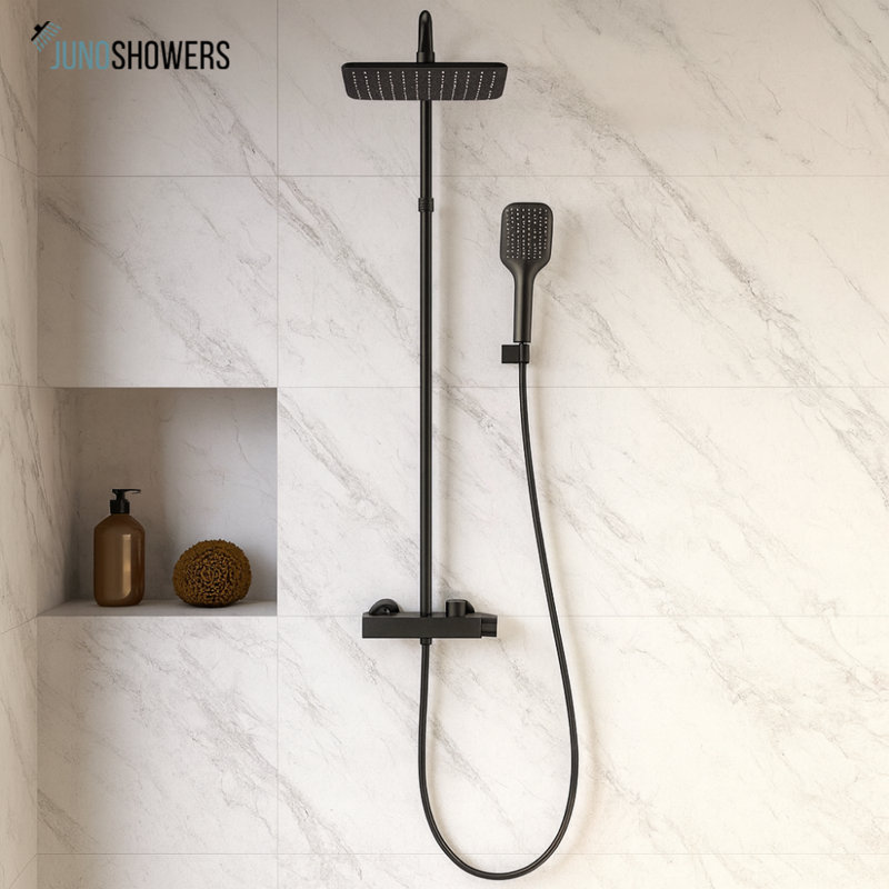 Ensemble de douche mural noir mat à poignée simple JunoShowers