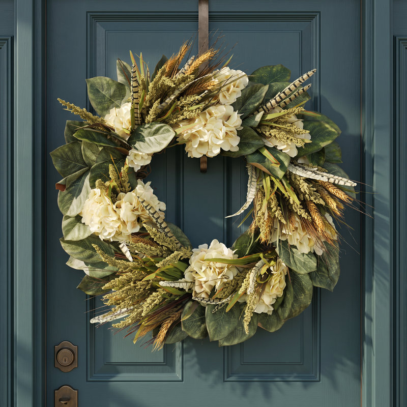 29" Wheat and Hydrangea Magnolia Wreath