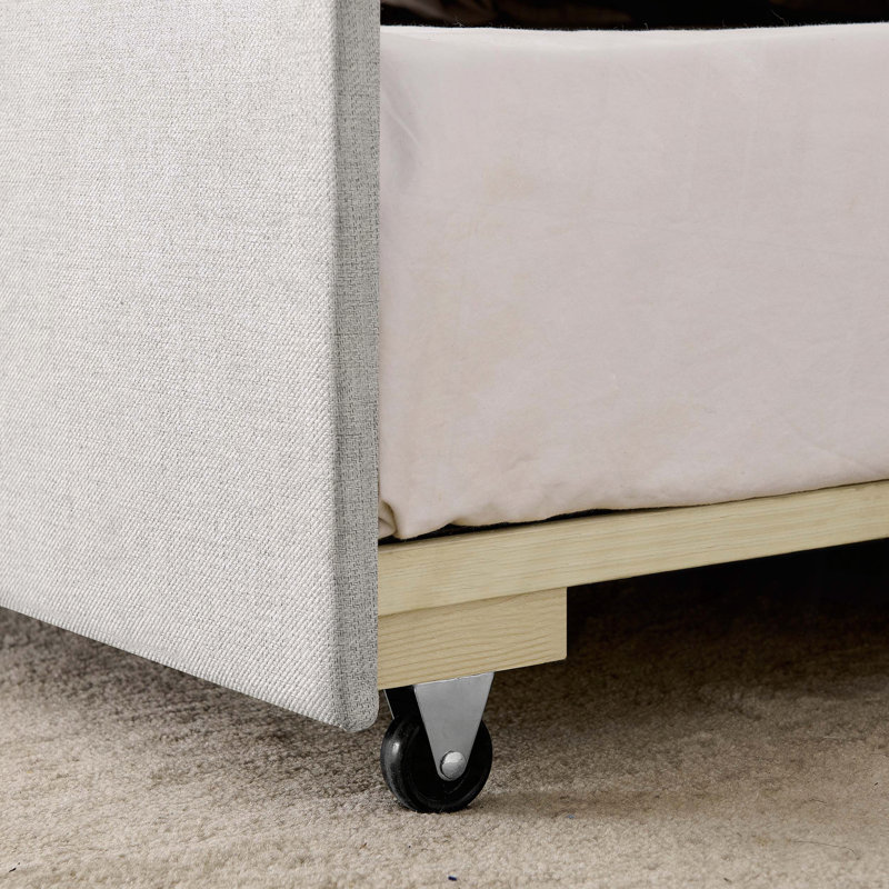 Upholstery DayBed Pop-up Trundle USB Charging Design, Beige