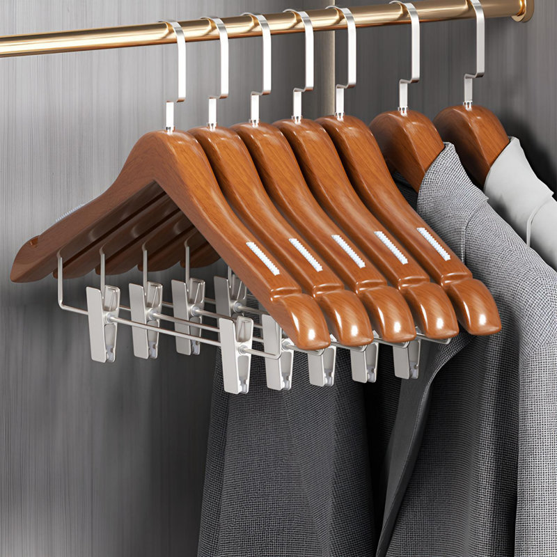 Cintres en bois massif avec pinces intégrées - Système professionnel d'entretien des vêtements, 10