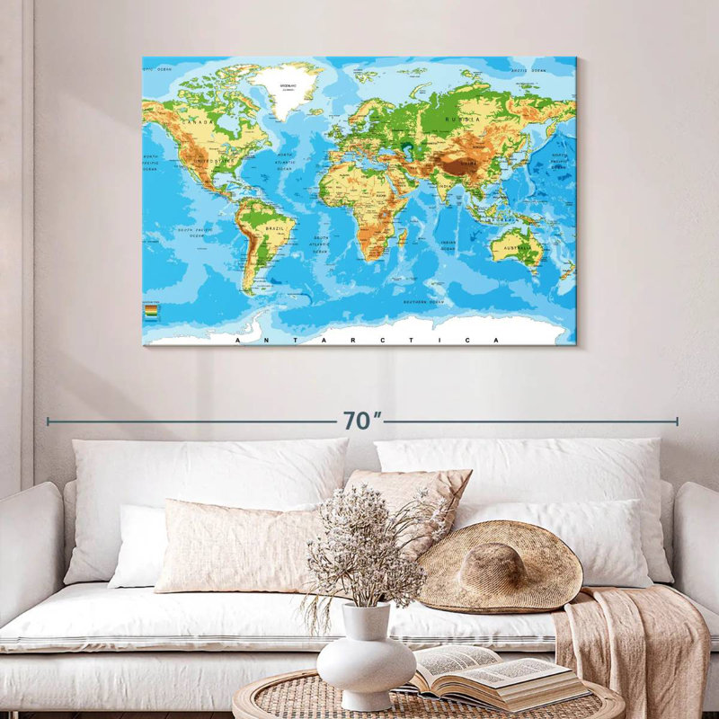 Carte du monde très détaillée Aliaz, H 32 po x l 48 po