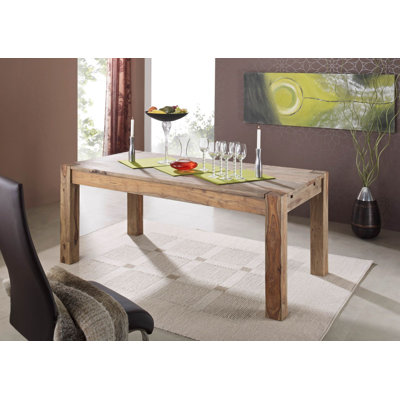 Nature Extendable Solid Wood Top Metal Base Dining Table