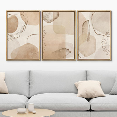 «Abstrait aux tons de terre avec décorations dorées, décorations bohémiennes modernes, salon chic», 3 pièces
