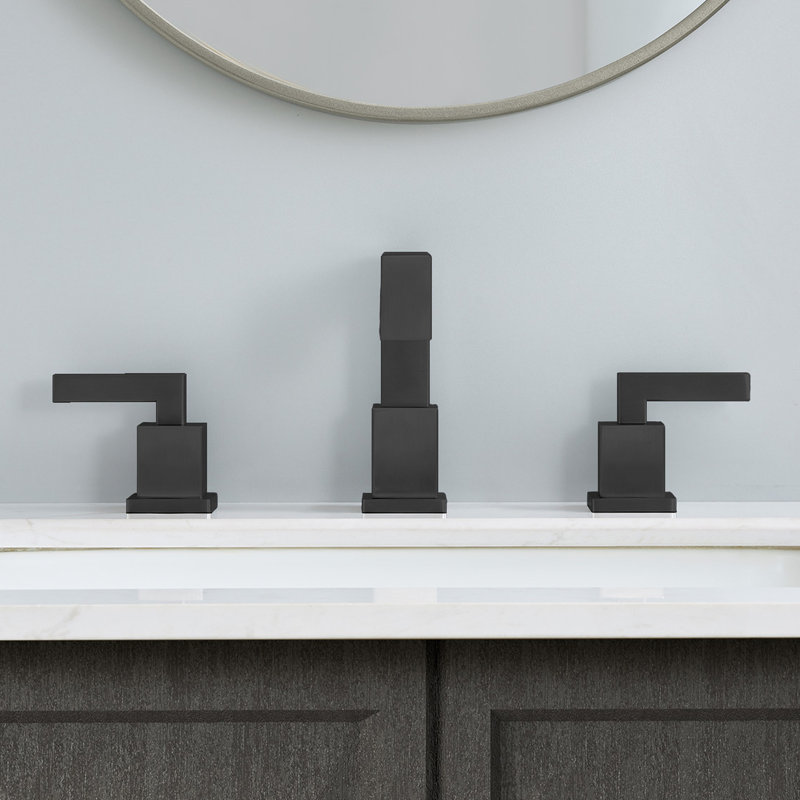 Matte Black Bathroom Faucet - 2 Handles, 8-Inch Waterfall Spout With Pop Up Drain Assembly And Supply Hose Sink 2 8" Tap