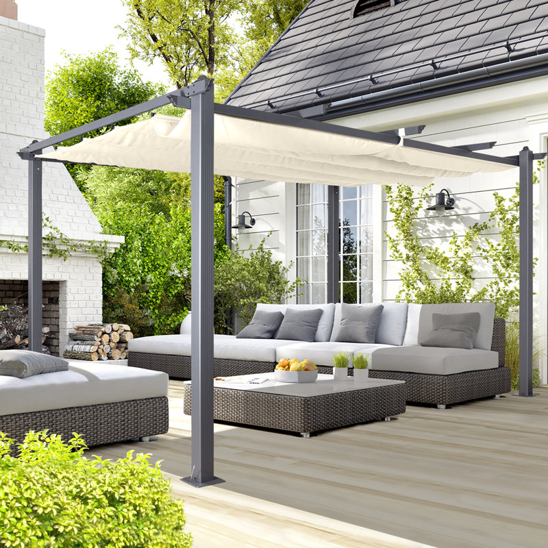 Acorn Aluminium Pergola Gazebo, 227cm H x 405cm W x 298cm D, White