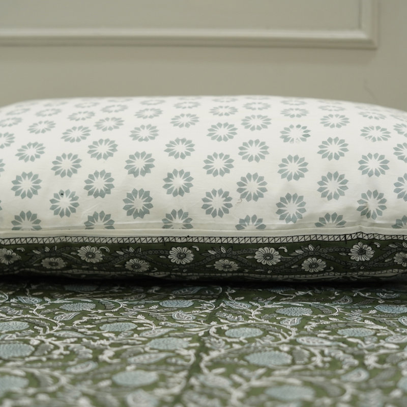 Fabdivine Pure Cotton Bedsheet Set – Handmade Bedsheet with Matching Pillow Covers – Premium Bedding, Gopi,, Gray  Floral 1