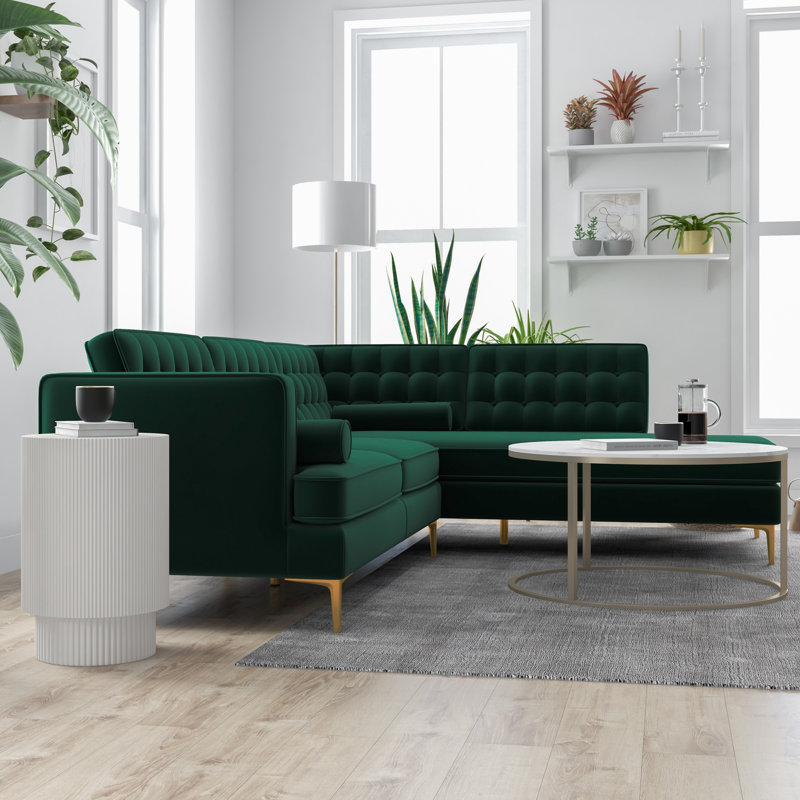 Addilynn 2 - Piece Velvet Sectional, Green , Right Hand Facing